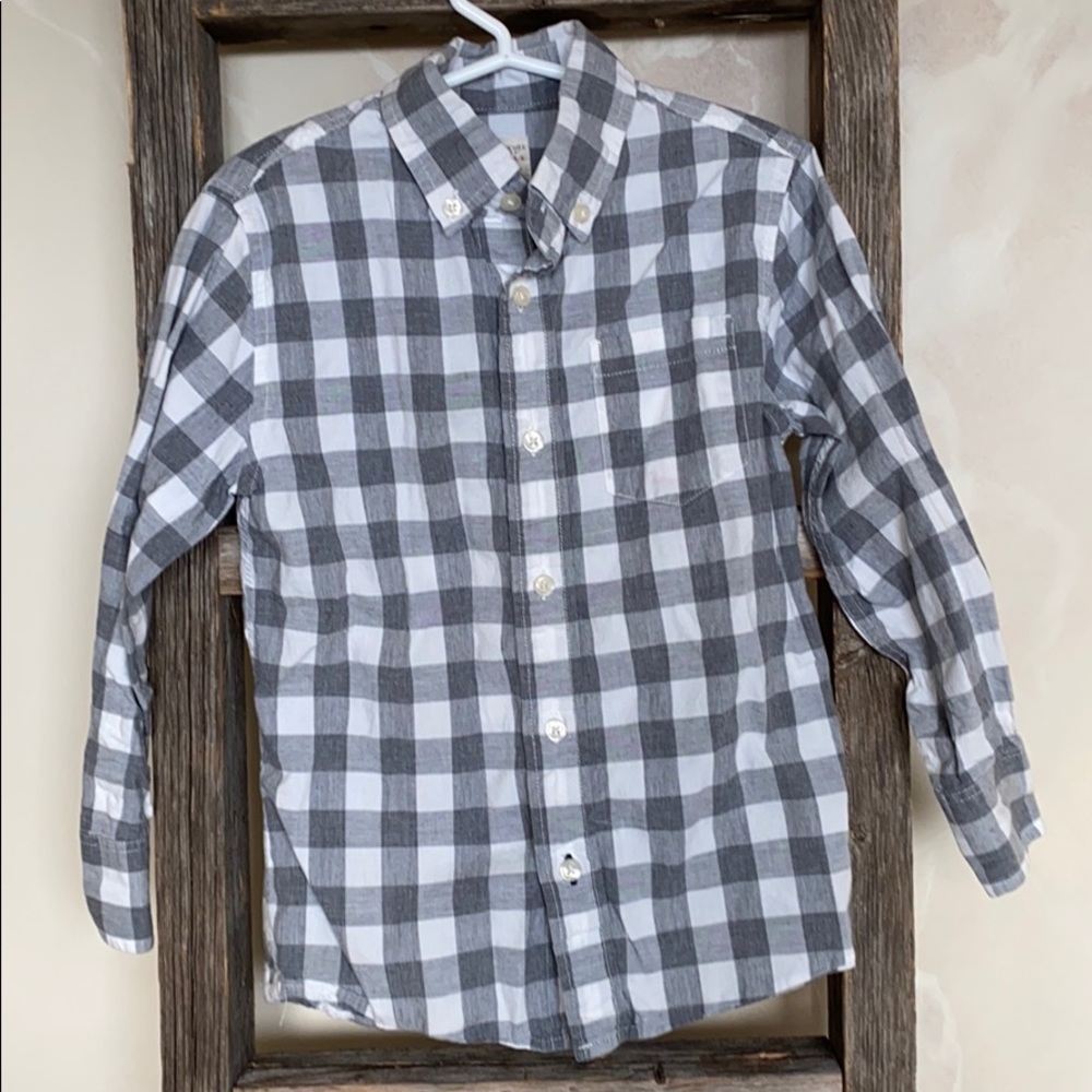 Gray and white checked long sleeve button down